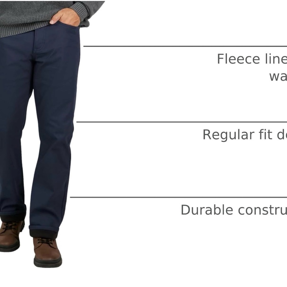 Men's Fleece Lined Pants-Straight Fit 32x34 - Picture 3 of 8